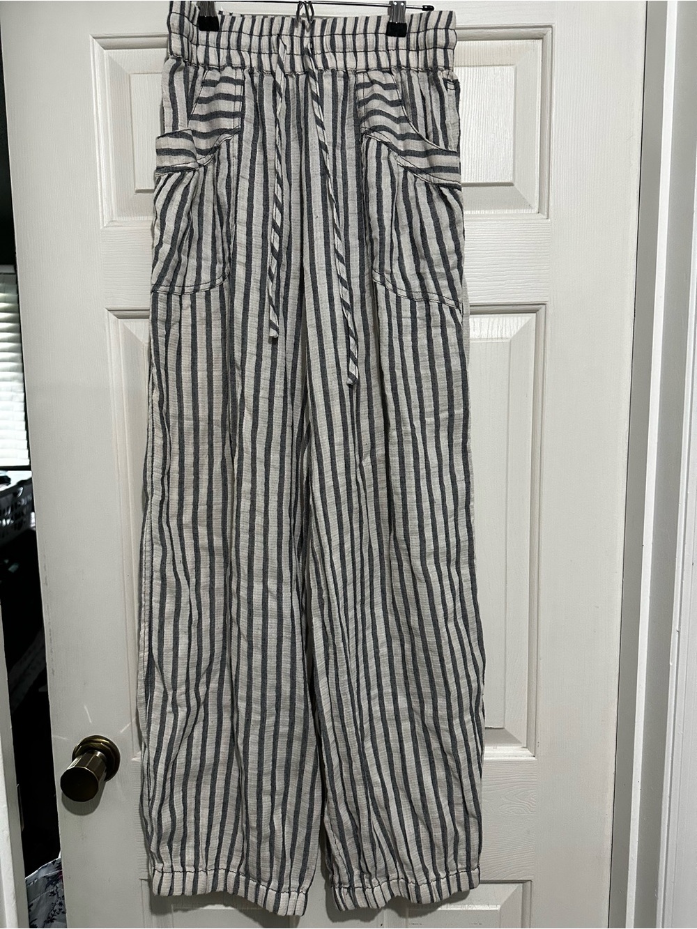 Cotierra Striped Wide-Leg Drawstring Pants - Black & White